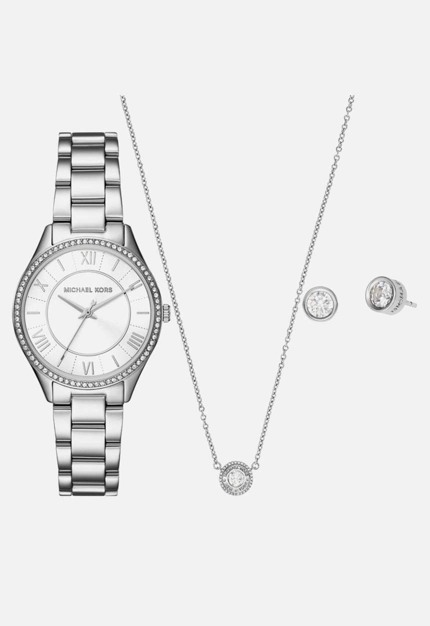 Michael Kors - Lauryn Three-Hand  Watch, Earrings and Necklace Gift Set - Silver