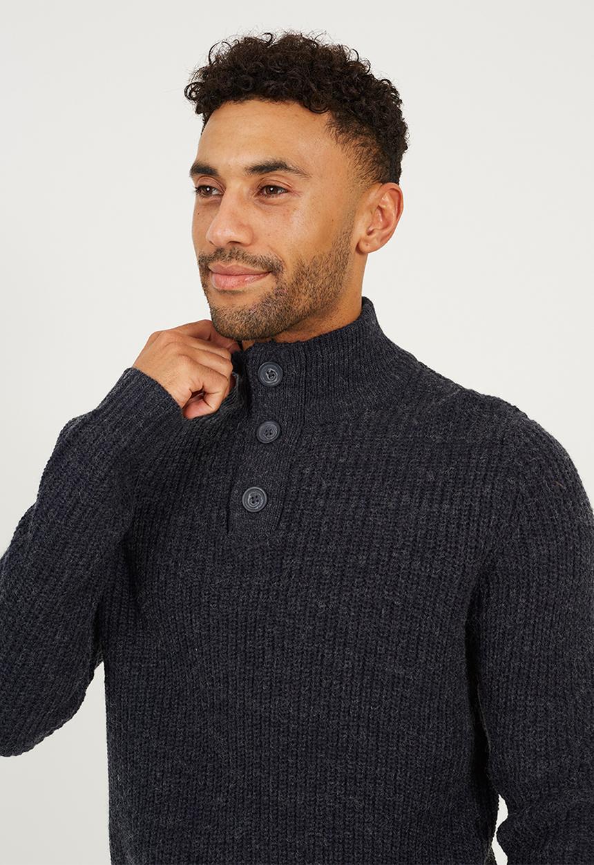 Brave Soul - Funnel Neck Jumper  - Navy/Charcoal
