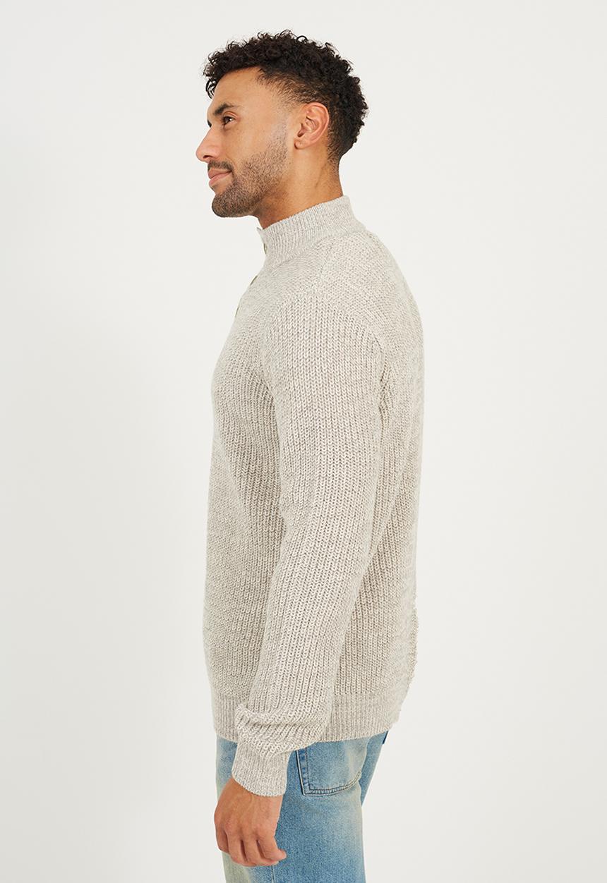 Brave Soul - Funnel Neck Jumper  - Oatmeal/Silver Grey Marl