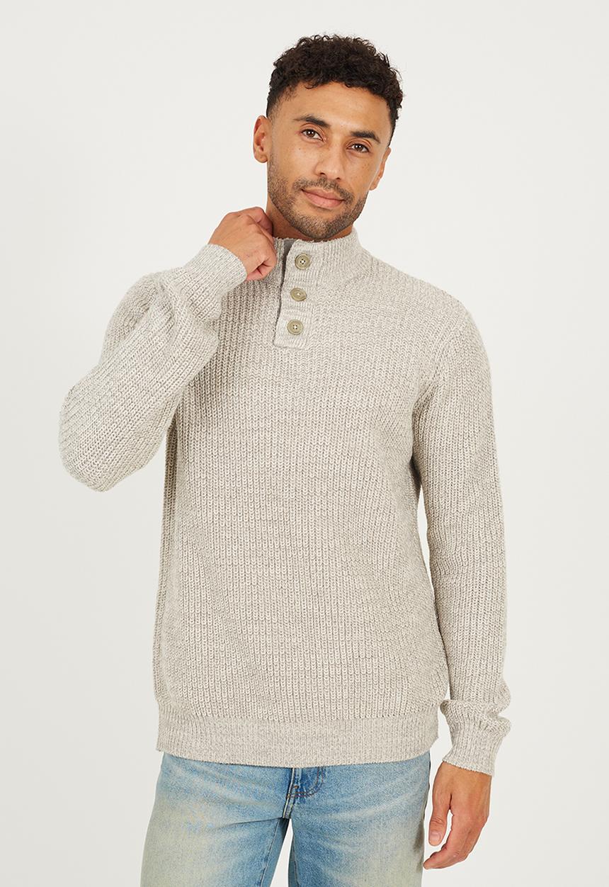 Brave Soul - Funnel Neck Jumper  - Oatmeal/Silver Grey Marl