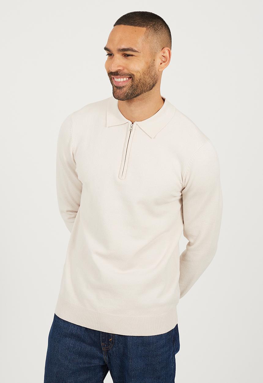 Brave Soul - Long Sleeve 1/4 Zip Placket - Cream