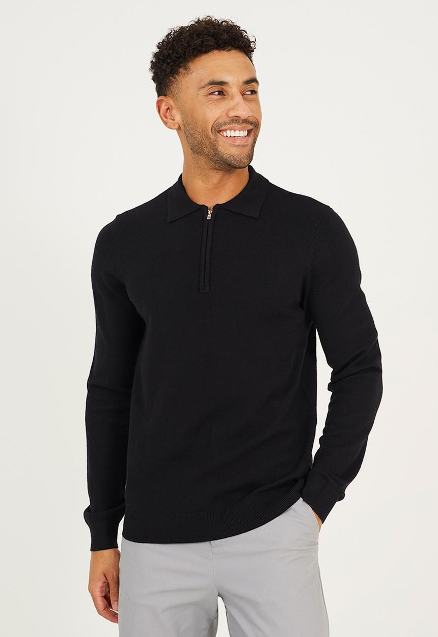 Brave Soul - Long Sleeve 1/4 Zip Placket - Jet Black