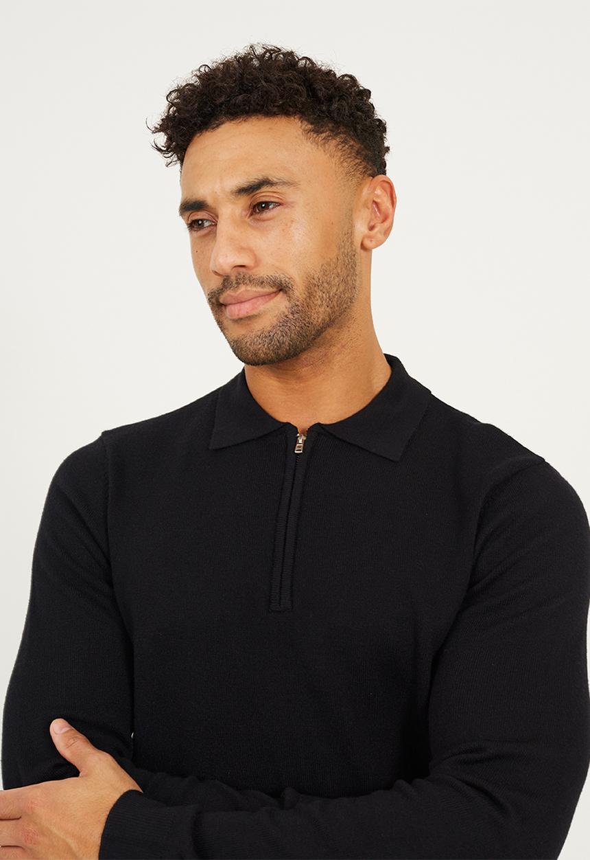 Brave Soul - Long Sleeve 1/4 Zip Placket - Jet Black