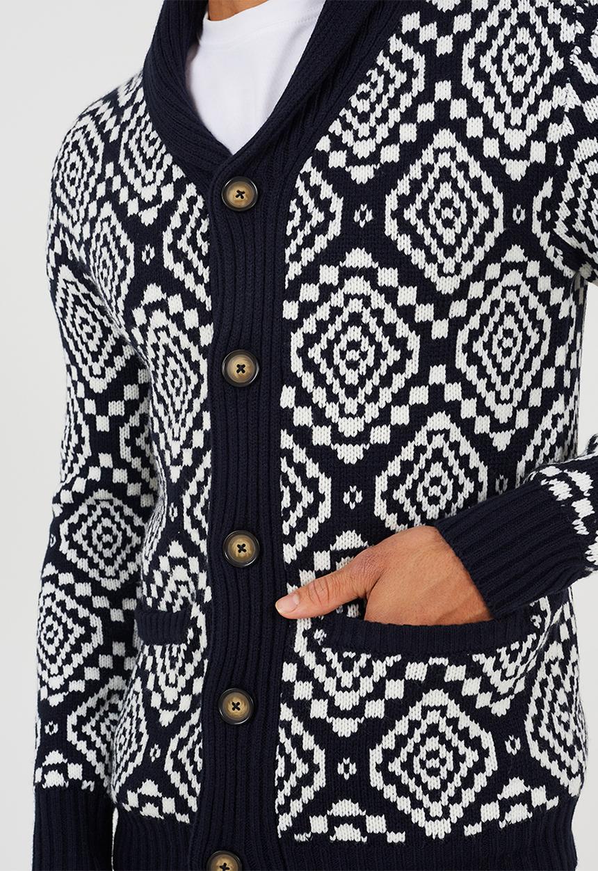 Shawl Collar Cardigan - Midnight Navy / Oatmeal