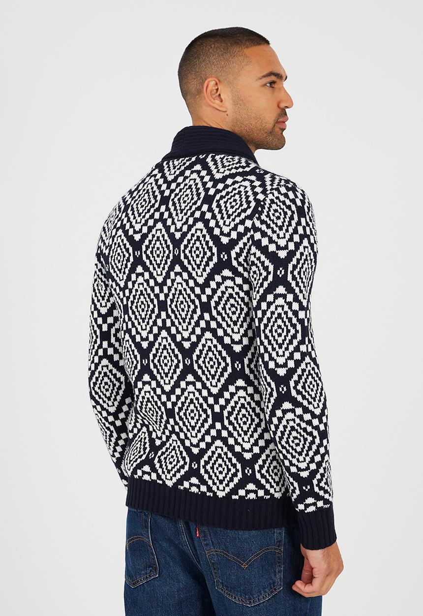 Brave Soul - Shawl Collar Cardigan  - Midnight Navy / Oatmeal
