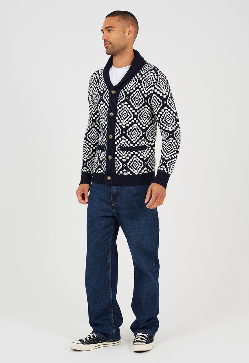 Brave Soul - Shawl Collar Cardigan  - Midnight Navy / Oatmeal