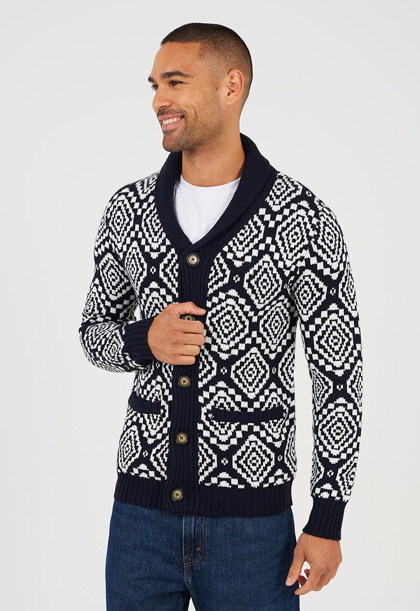 Shawl Collar Cardigan - Midnight Navy / Oatmeal