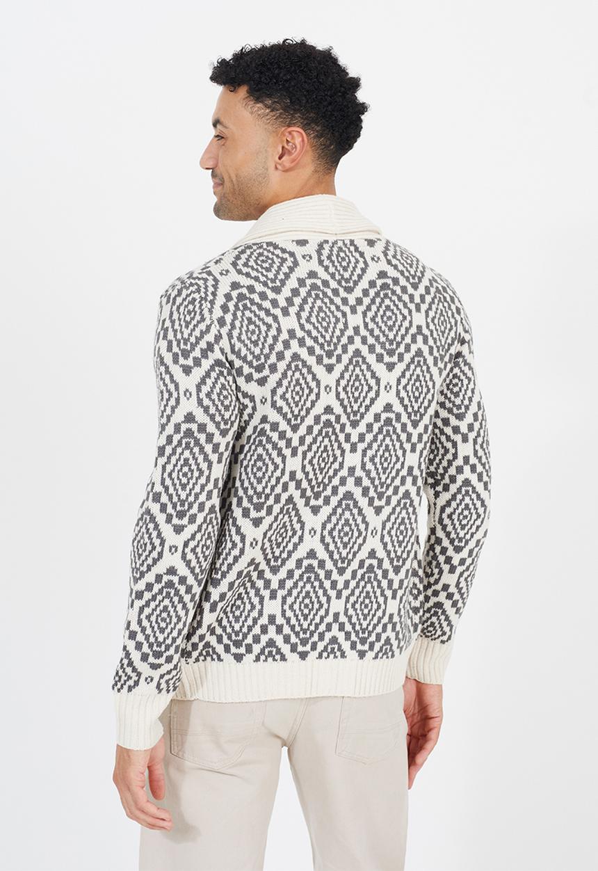 Brave Soul - Shawl Collar Cardigan  - Oatmeal / Slate Grey