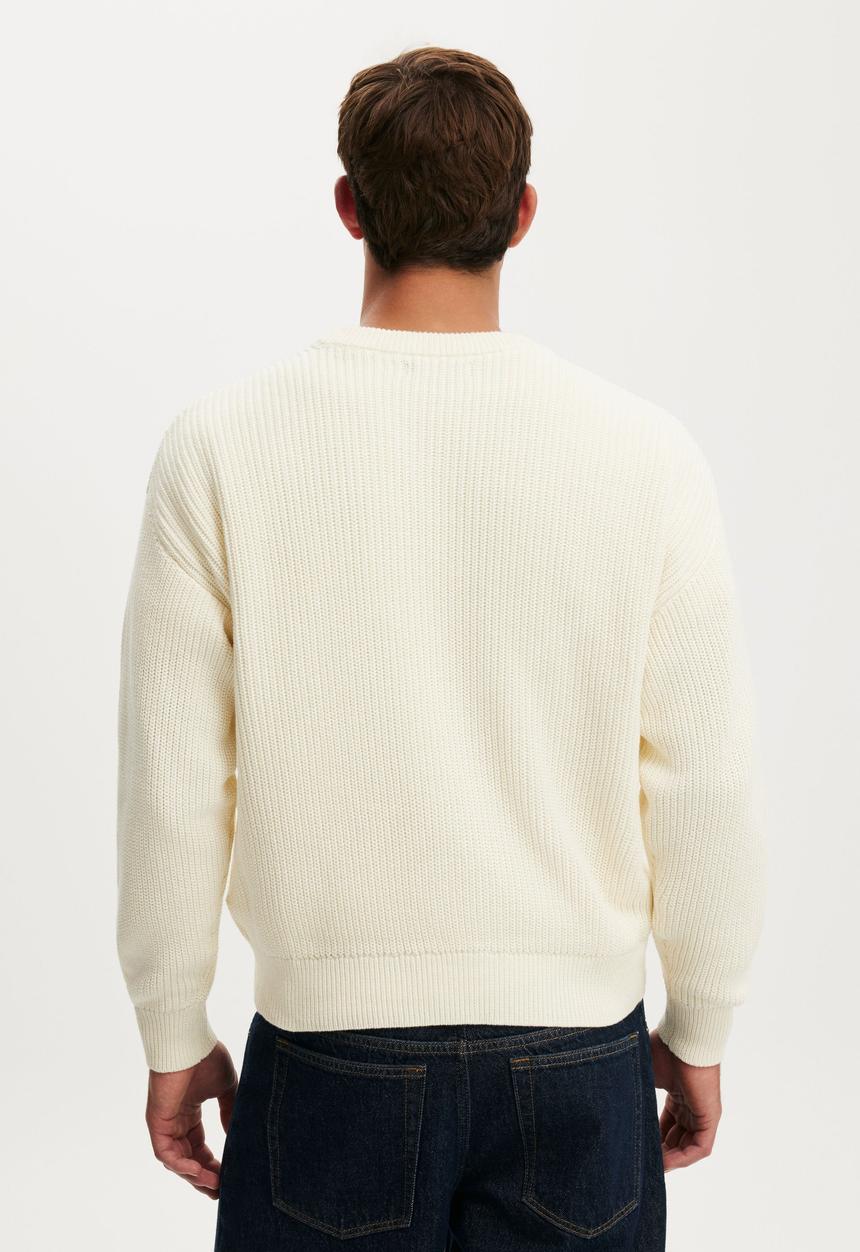Cotton On - Box Fit Crew Knit - Ecru