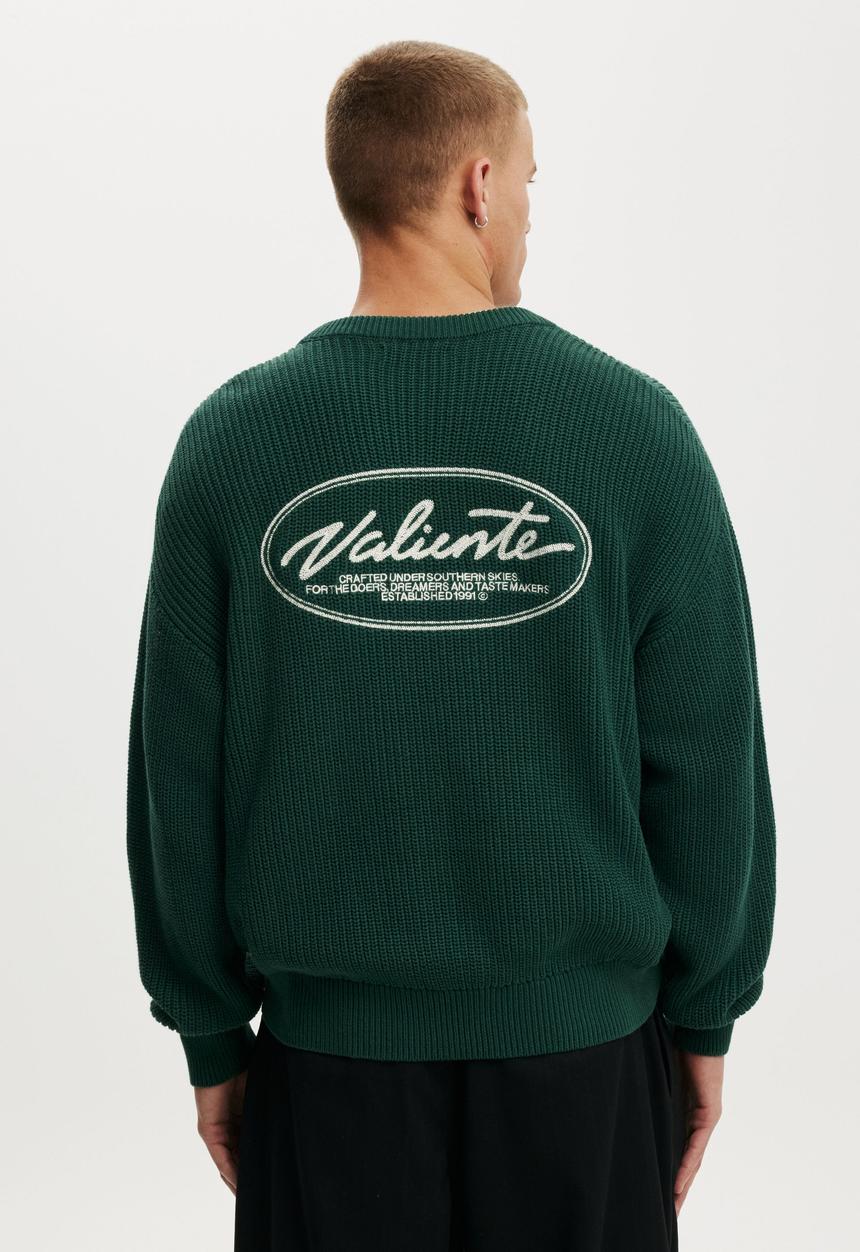 Cotton On - Box Fit Crew Knit - Forest Emb