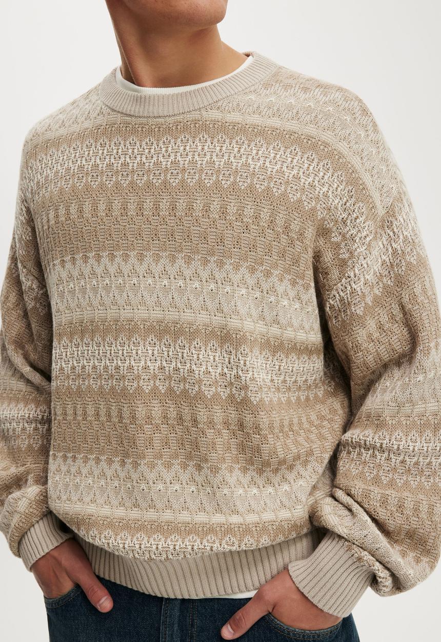 Cotton On - Box Fit Crew Knit - Natural Pattern