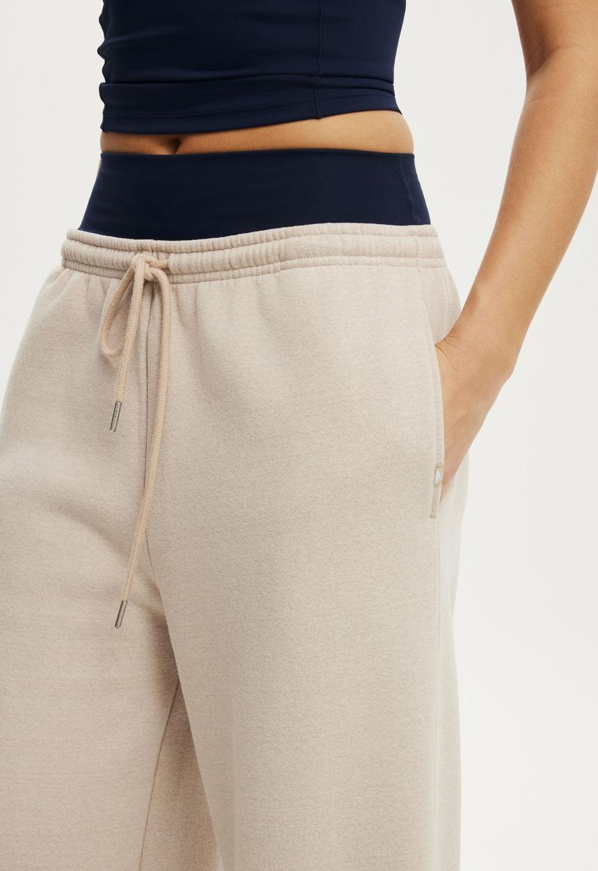 Cotton On - Plush Tie Waist Wide Leg Sweatpant - Sesame Marle