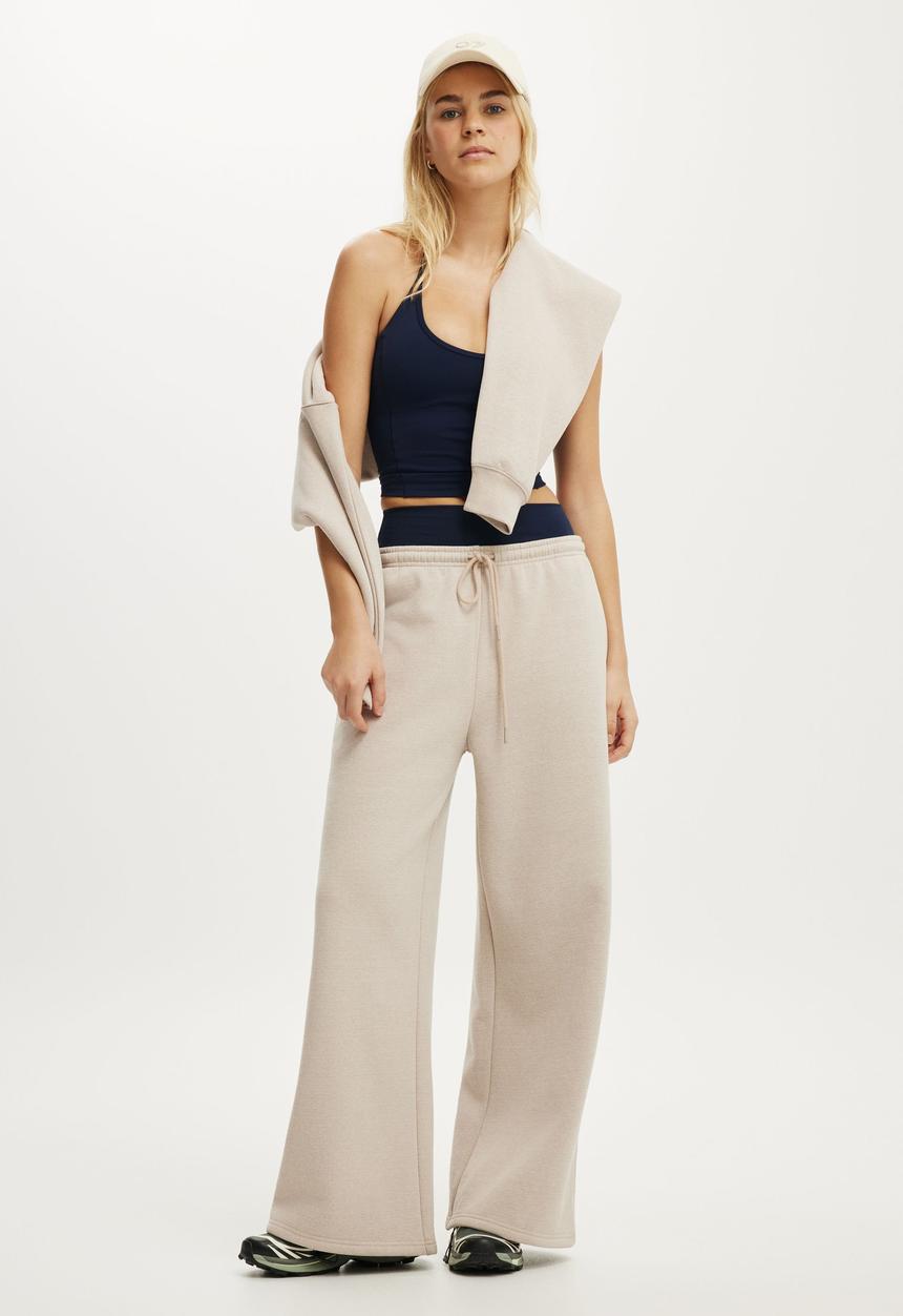 Cotton On - Plush Tie Waist Wide Leg Sweatpant - Sesame Marle
