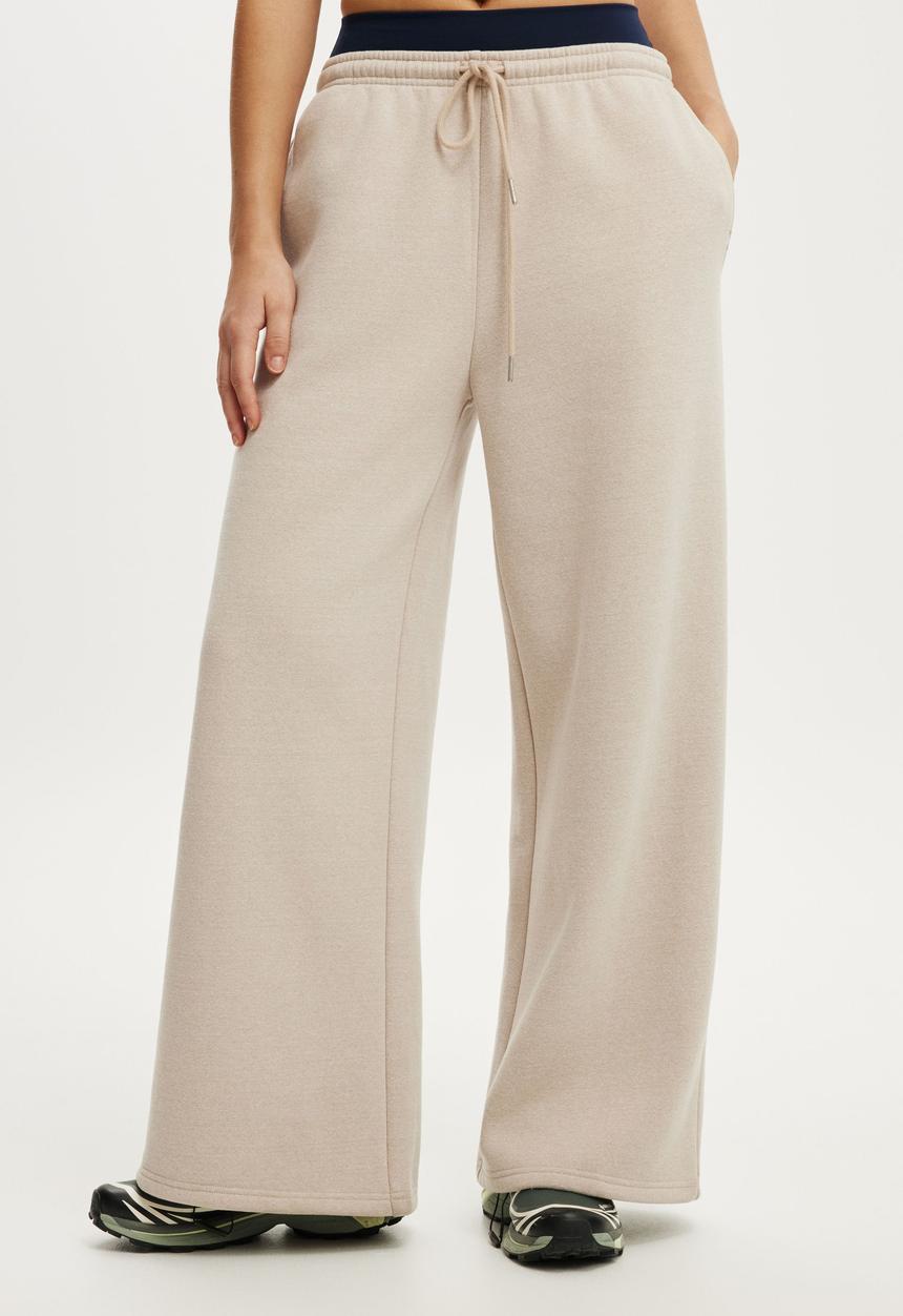 Cotton On - Plush Tie Waist Wide Leg Sweatpant - Sesame Marle