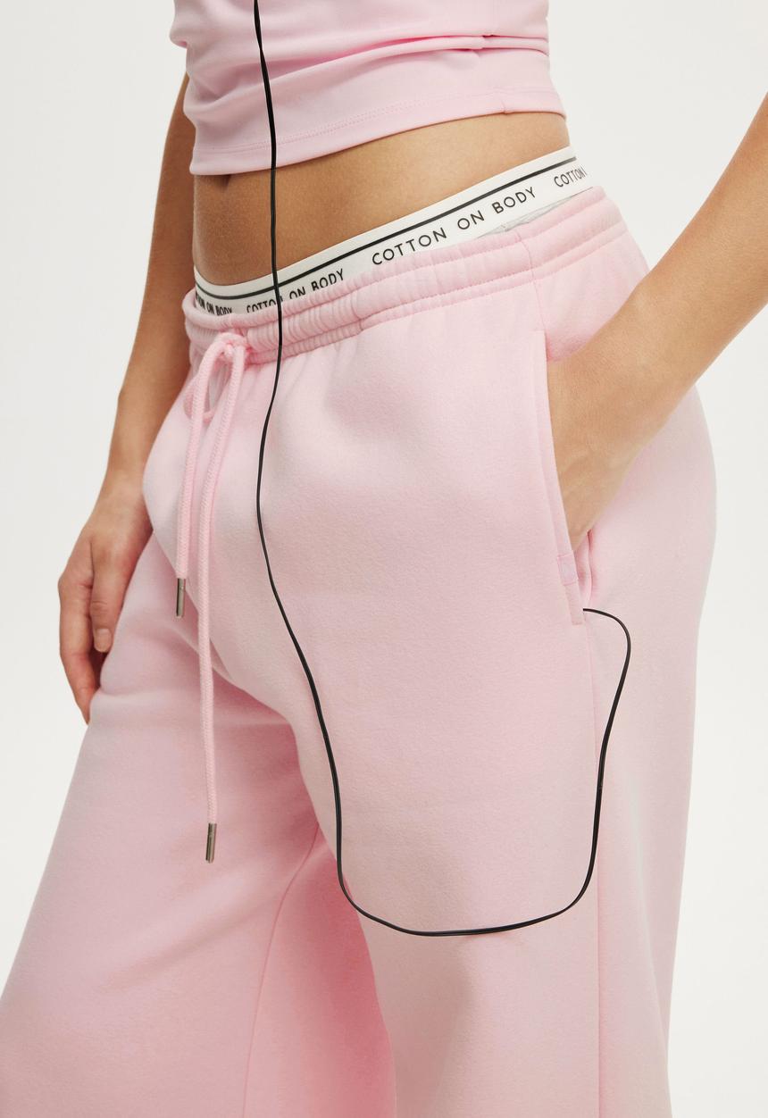 Cotton On - Plush Tie Waist Wide Leg Sweatpant - Cherry Dream