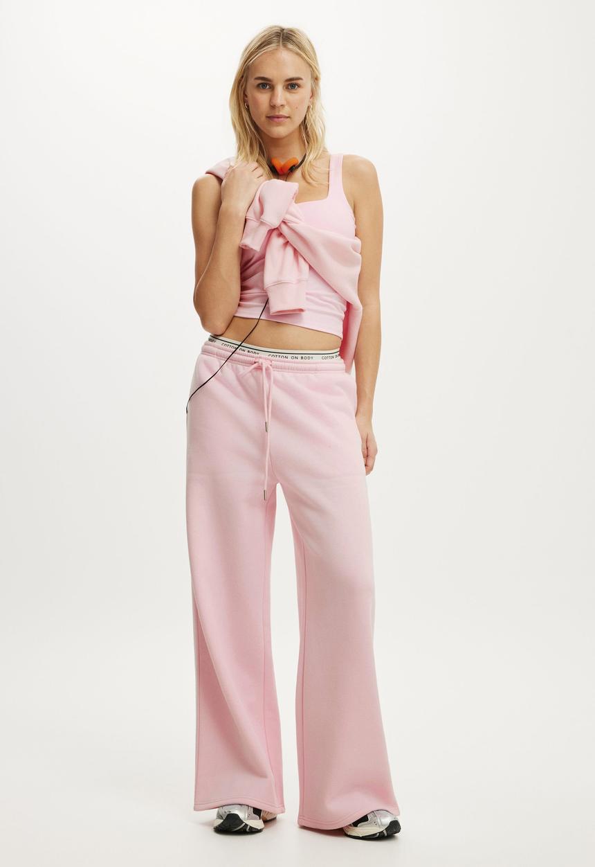 Cotton On - Plush Tie Waist Wide Leg Sweatpant - Cherry Dream