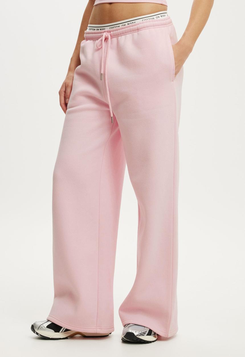 Cotton On - Plush Tie Waist Wide Leg Sweatpant - Cherry Dream