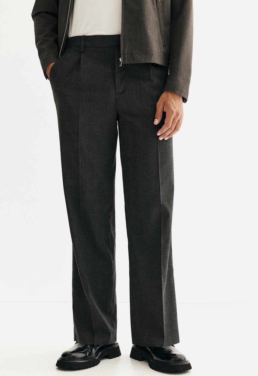 H&M - Relaxed fit suit trousers - dark grey checked 