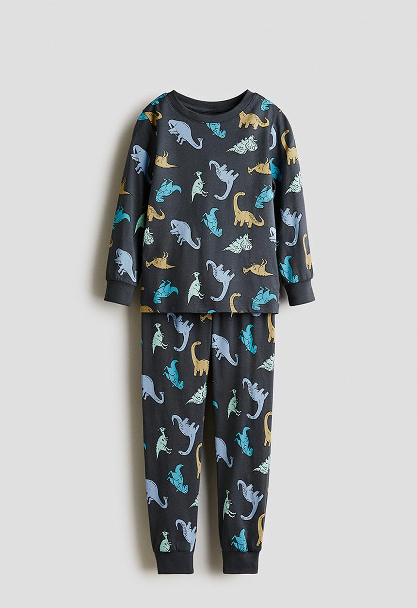 H&M - Patterned jersey pyjamas - dark grey/dinosaurs 