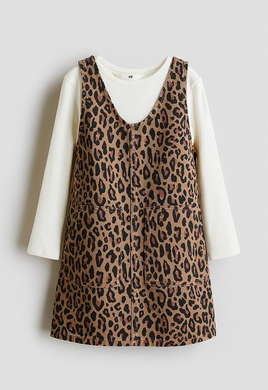 H&M - 2-piece dress and top set - beige leopard print