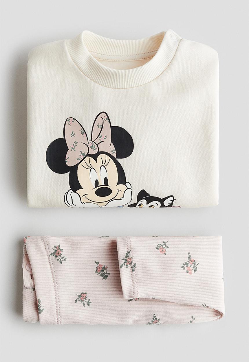 H&M - 2-piece printed set - cream minnie mouse