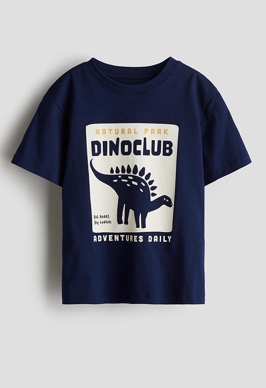 H&M - Printed cotton t-shirt - navy blue/dinoclub