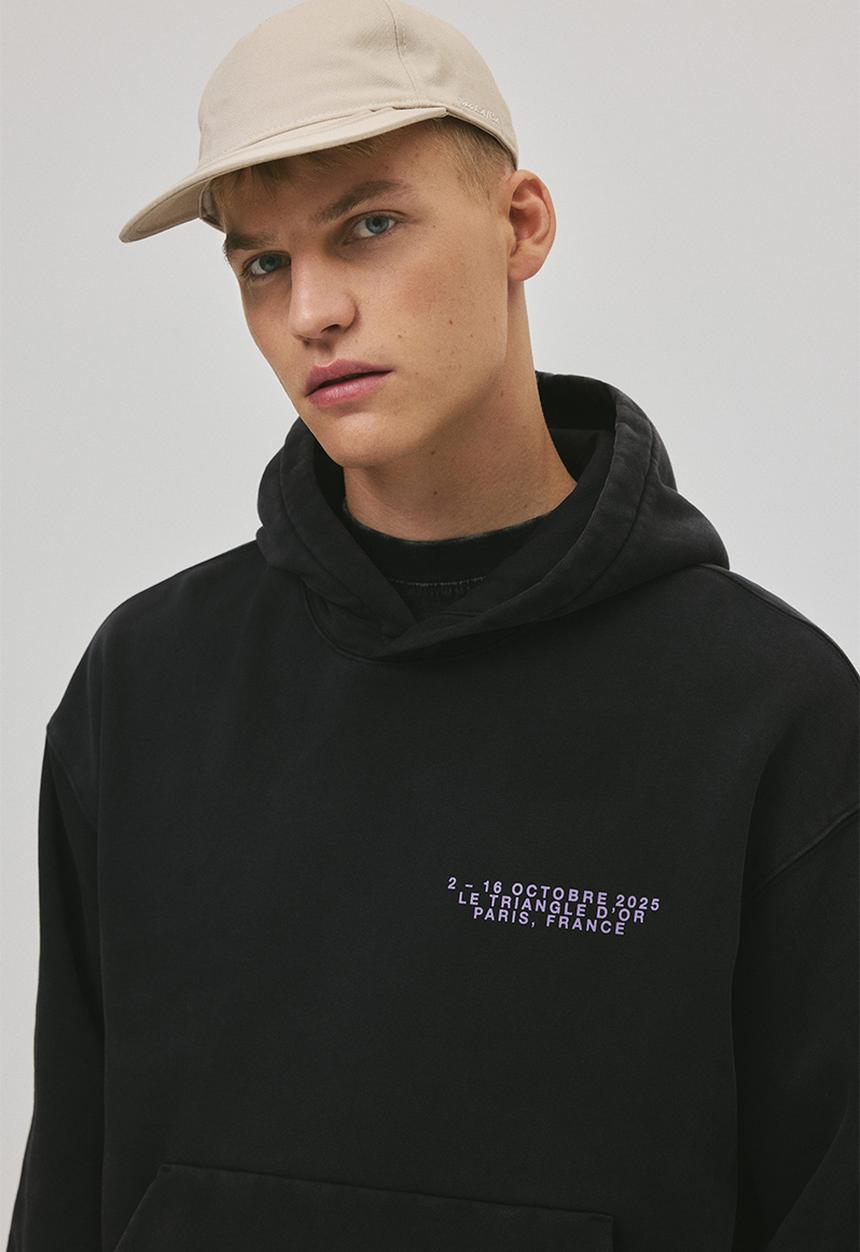 H&M - Loose fit printed hoodie - washed black paris
