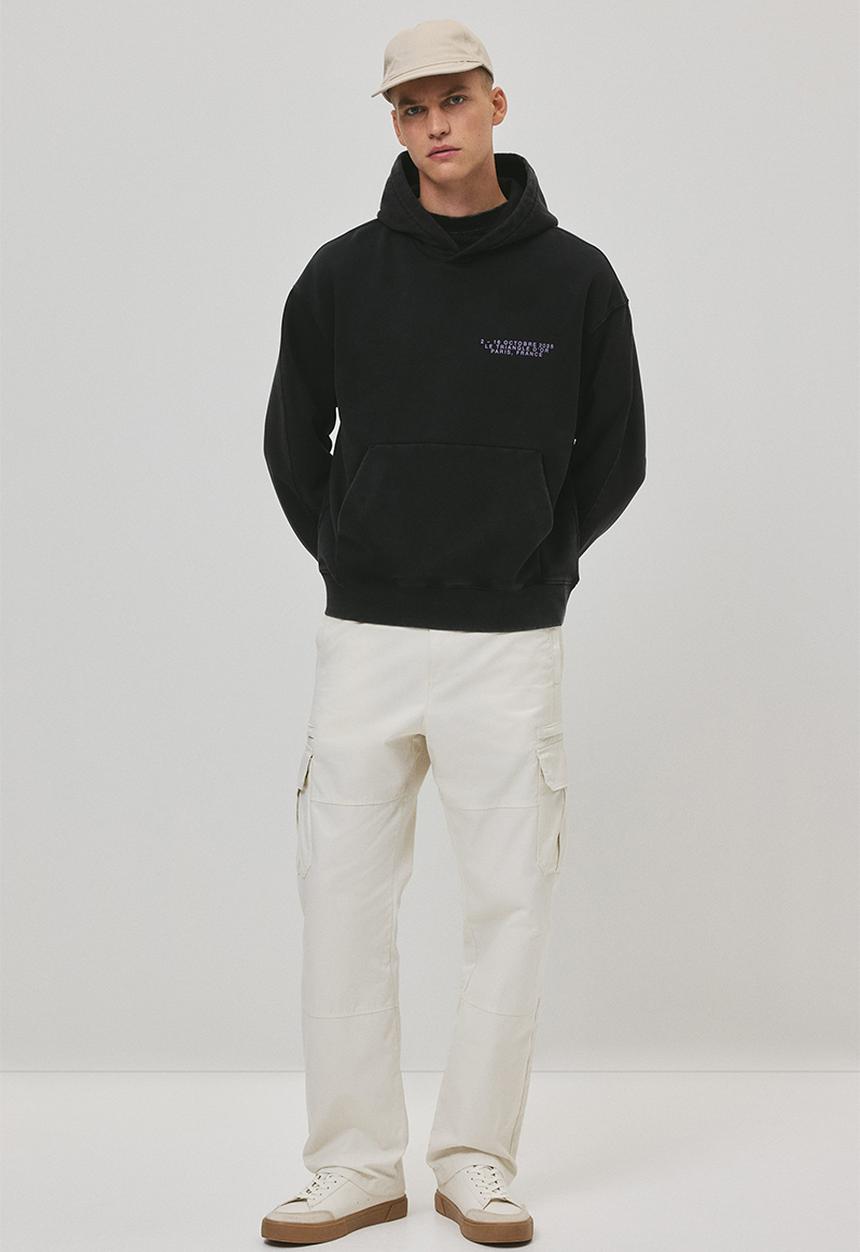 H&M - Loose fit printed hoodie - washed black paris
