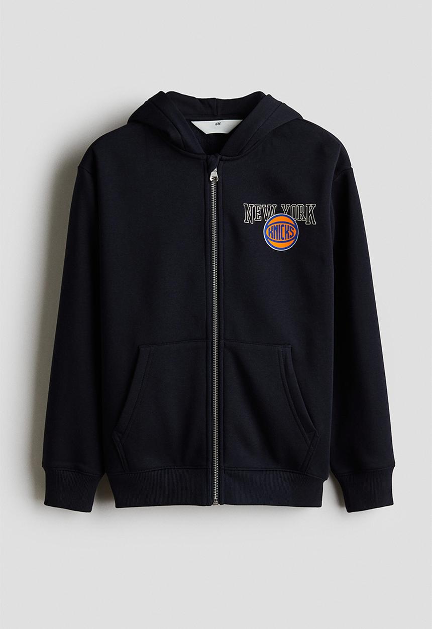 H&M - Motif-detail zip-through hoodie - navy blue new york knicks