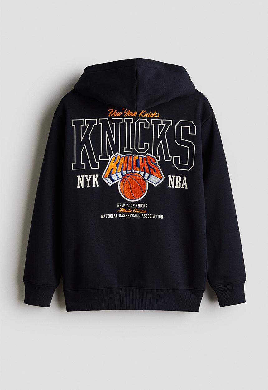 H&M - Motif-detail zip-through hoodie - navy blue new york knicks