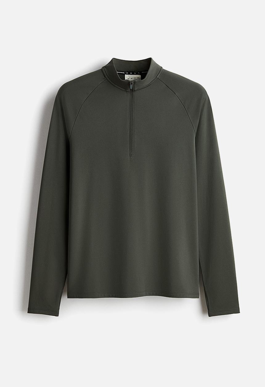 H&M - Zip-top midlayer sports top with thermomove™ - dark green