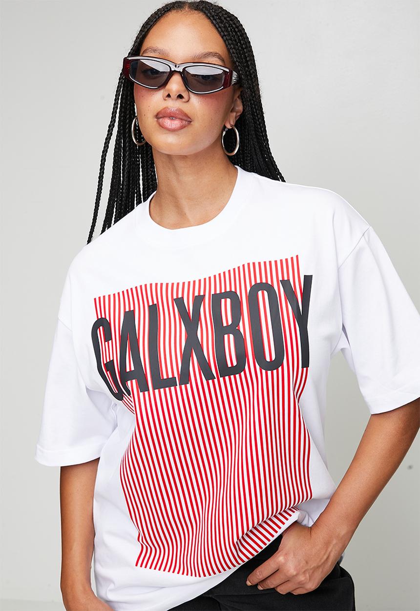 GALXBOY - STRIPED T-SHIRT  - WHITE