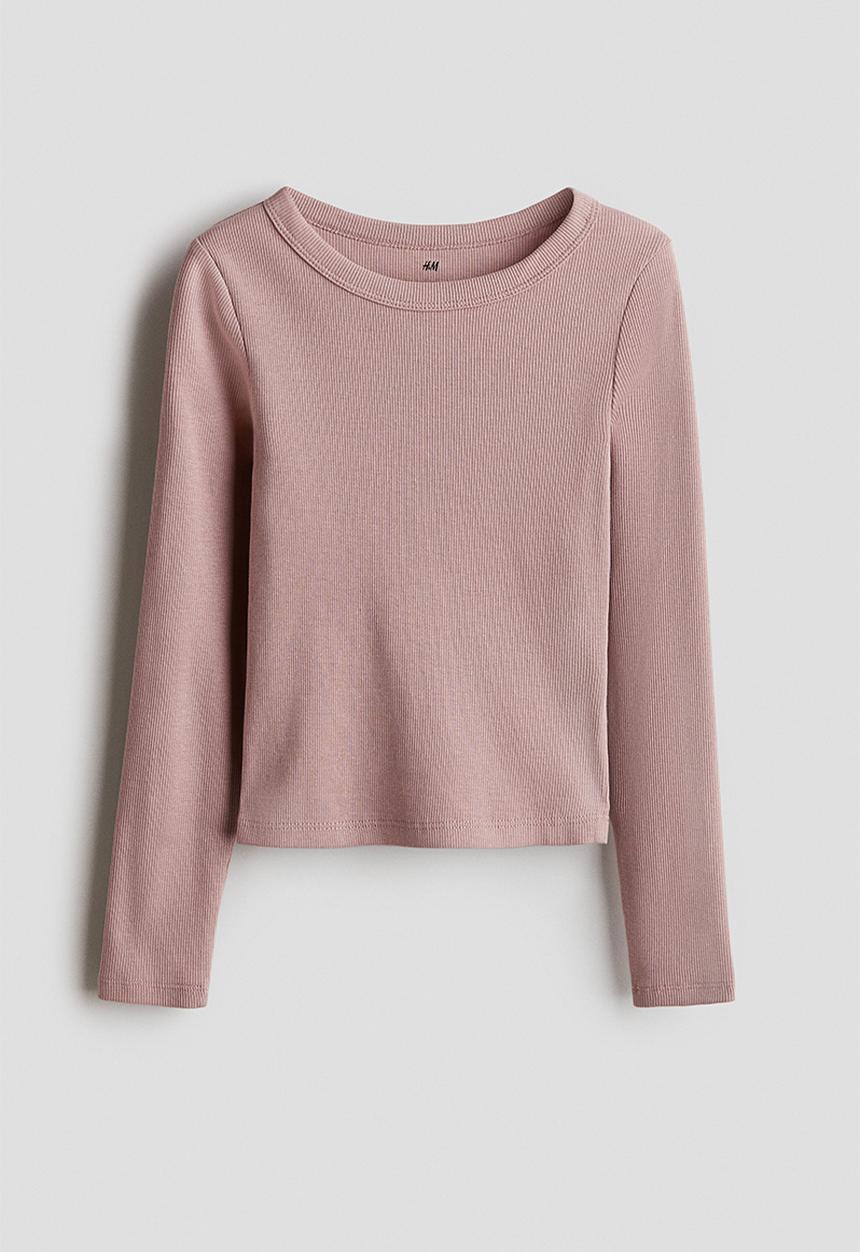 H&M - Ribbed cotton jersey top - dusty pink