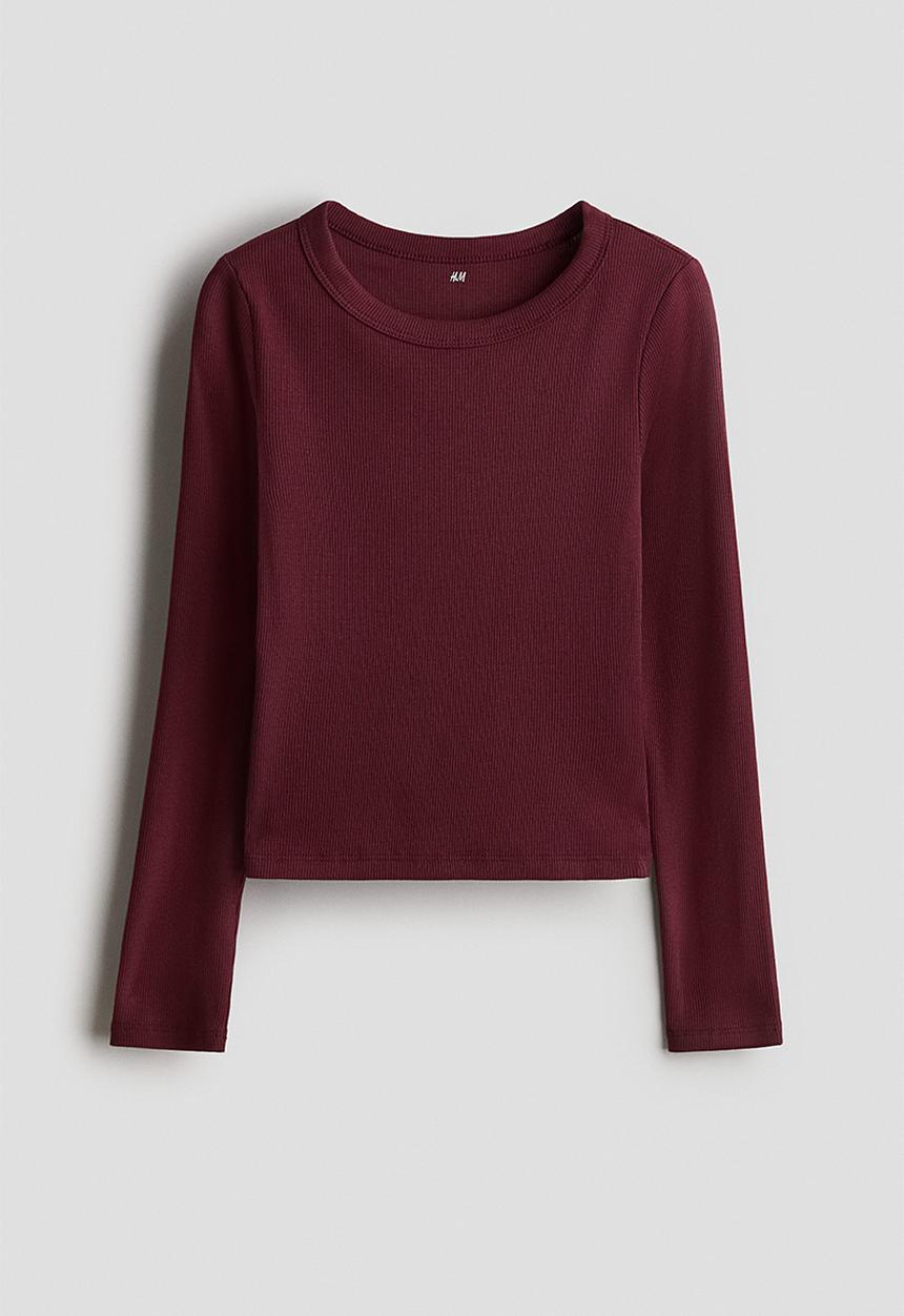 H&M - Ribbed cotton jersey top - dark red