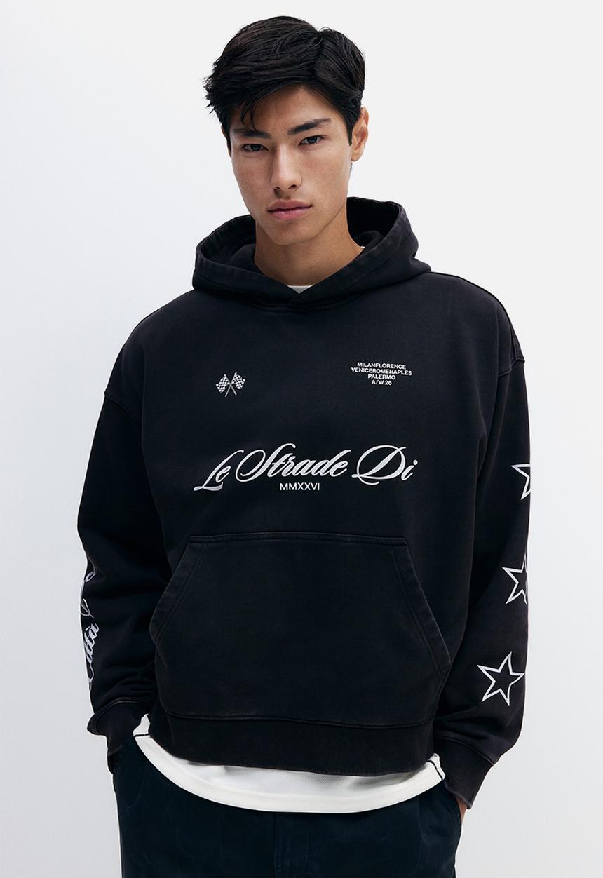 H&M - Oversized fit washed hoodie - black/le strade di