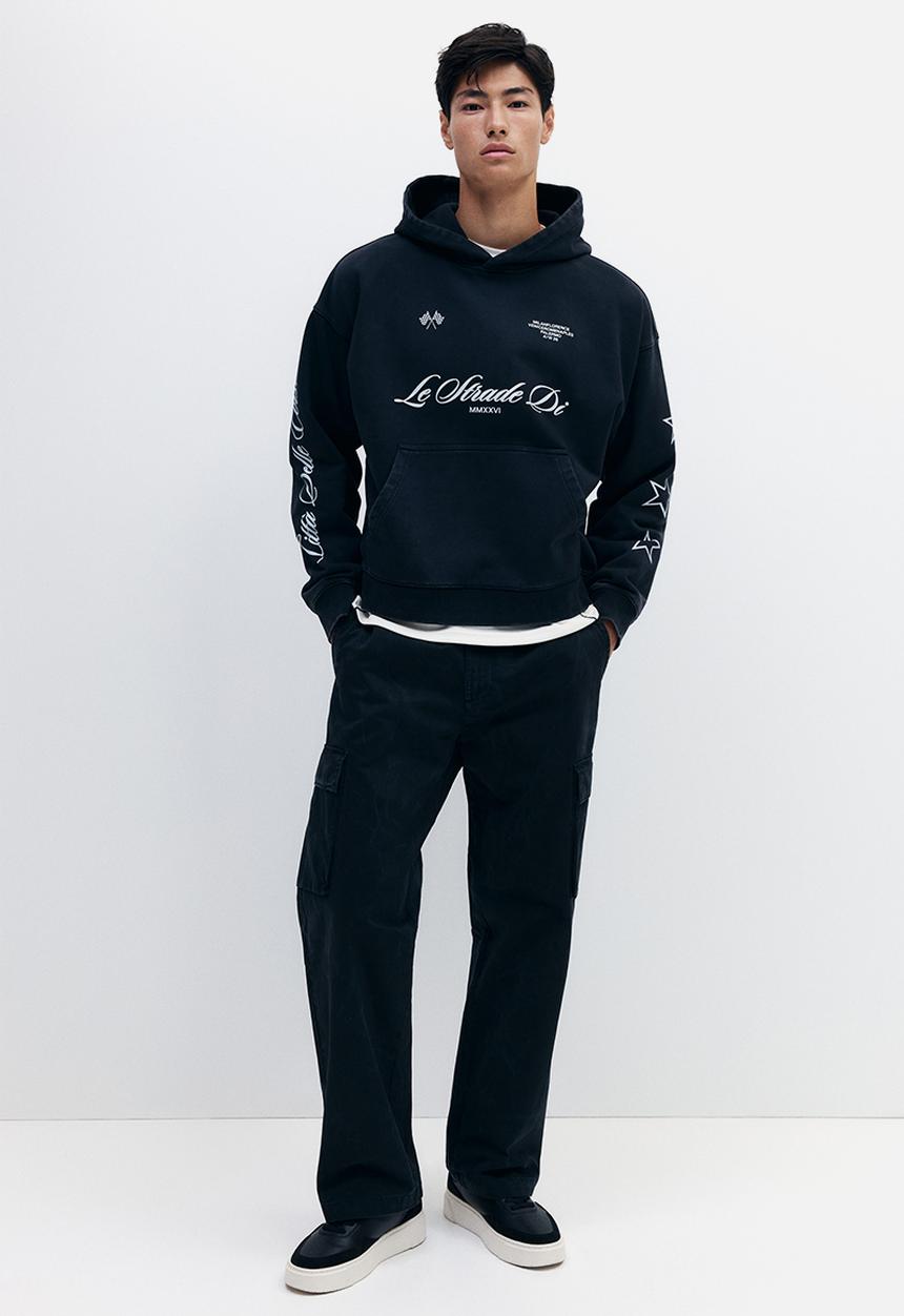 H&M - Oversized fit washed hoodie - black/le strade di