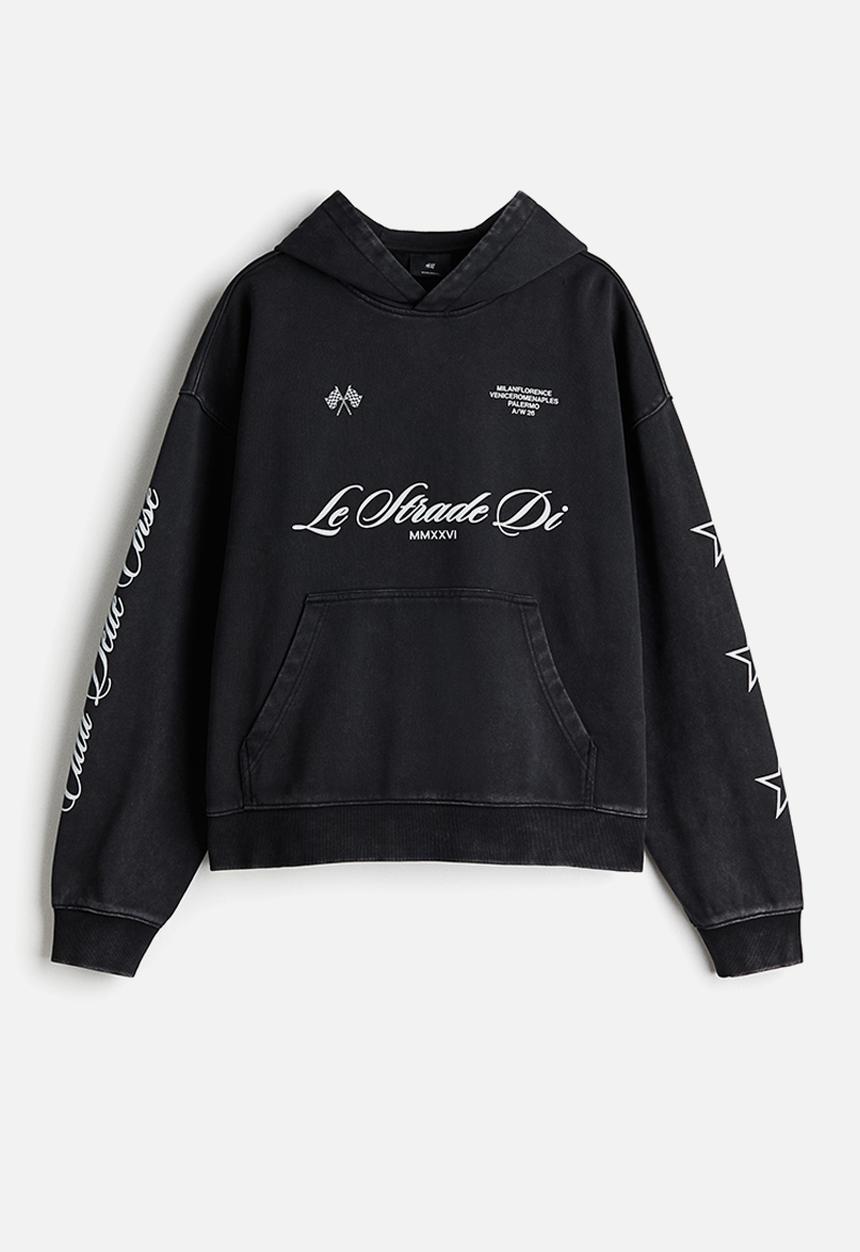 H&M - Oversized fit washed hoodie - black/le strade di