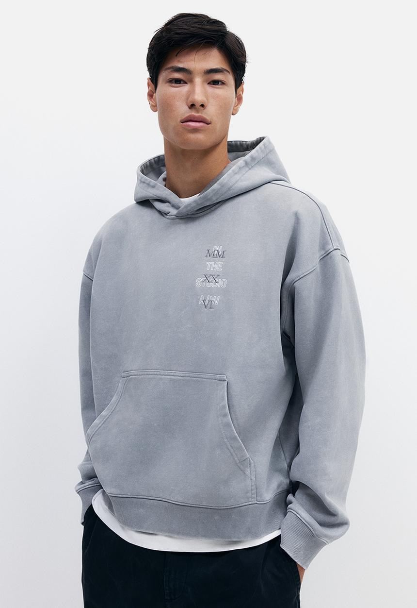 H&M - Oversized fit washed hoodie - light grey