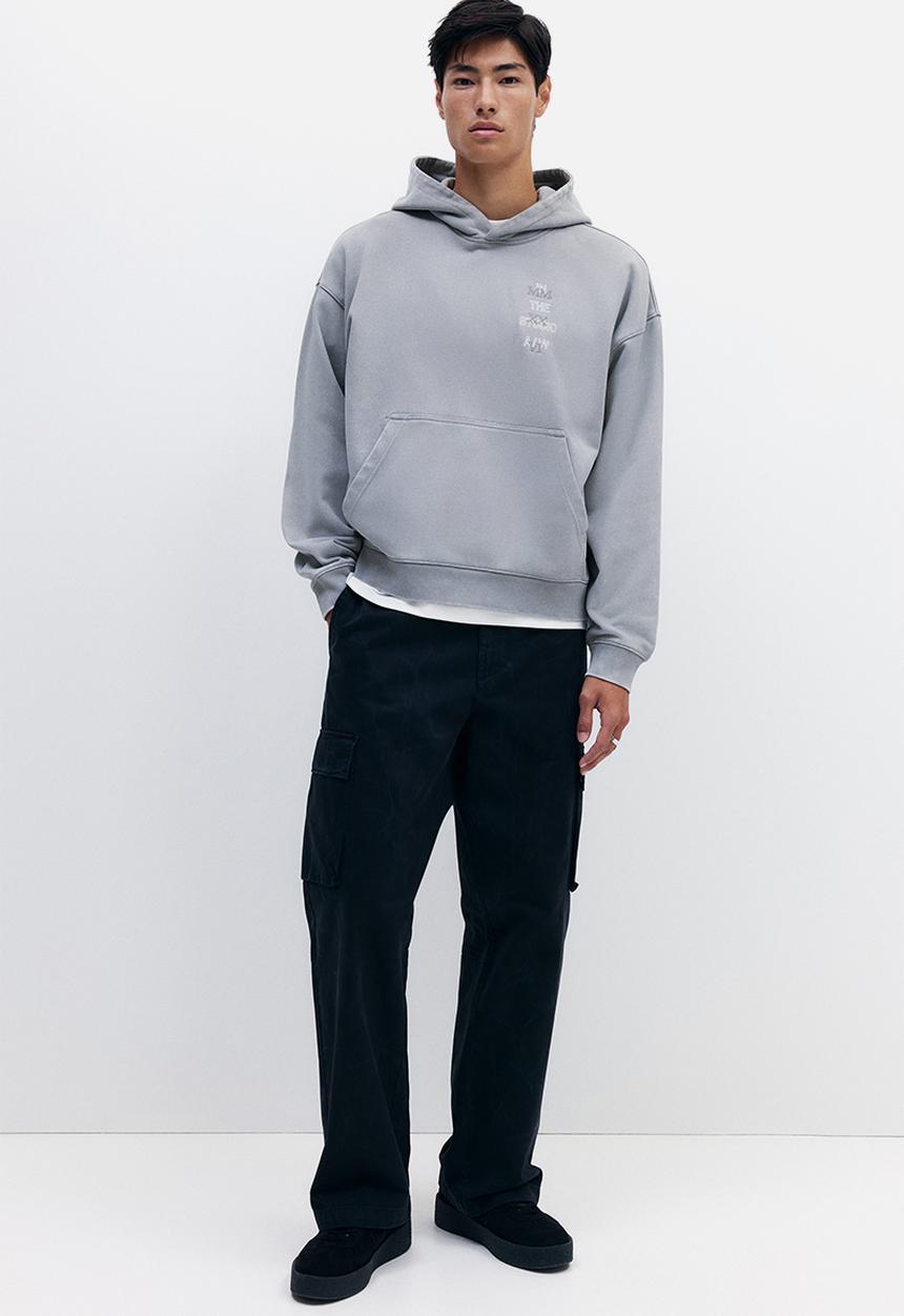 H&M - Oversized fit washed hoodie - light grey