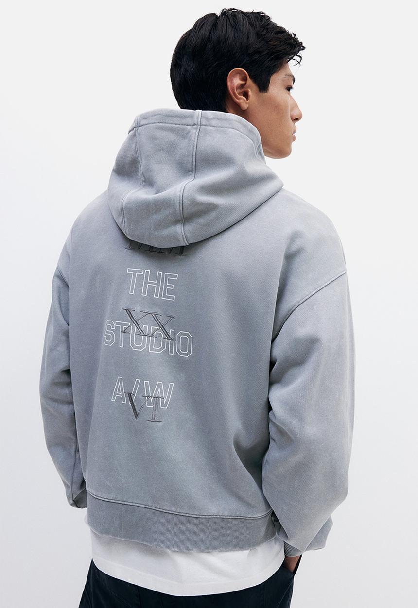 H&M - Oversized fit washed hoodie - light grey