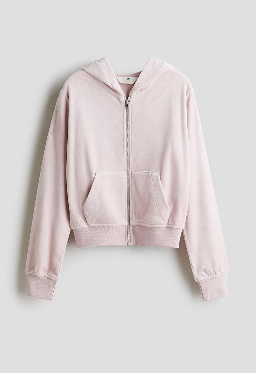 H&M - Velour zip-through hoodie - powder pink