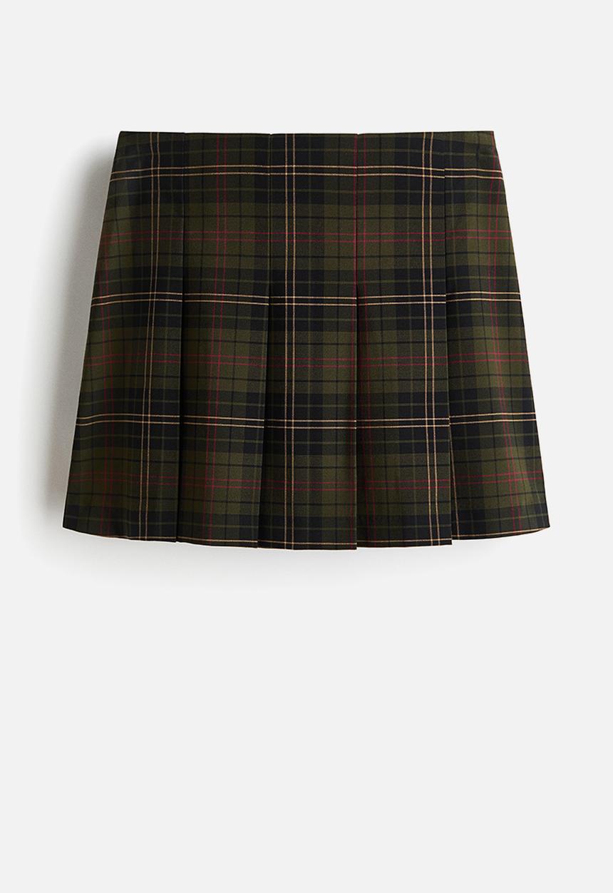 H&M - Pleated skirt - dark green/checked 