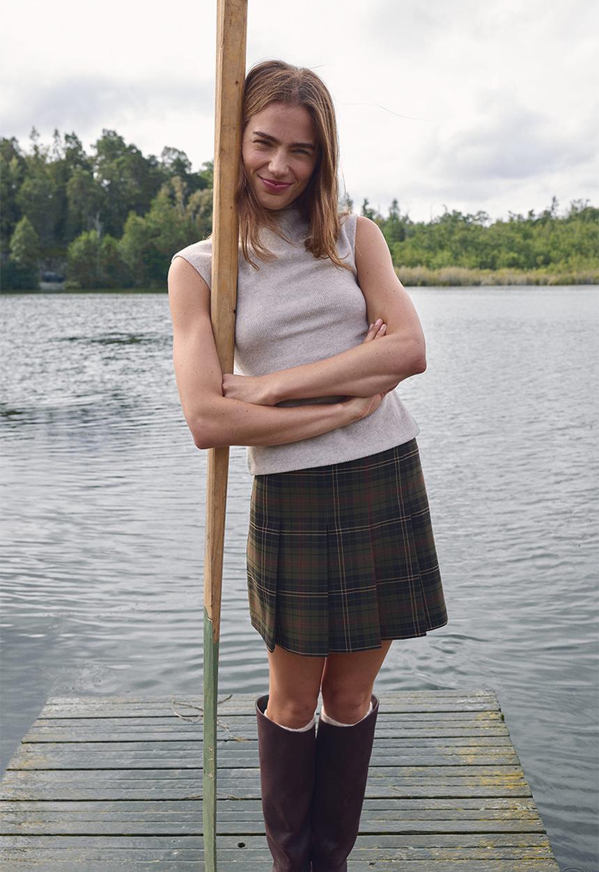H&M - Pleated skirt - dark green/checked 