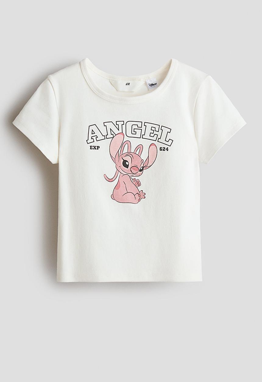 H&M - Print-motif cotton top - white/lilo & stitch