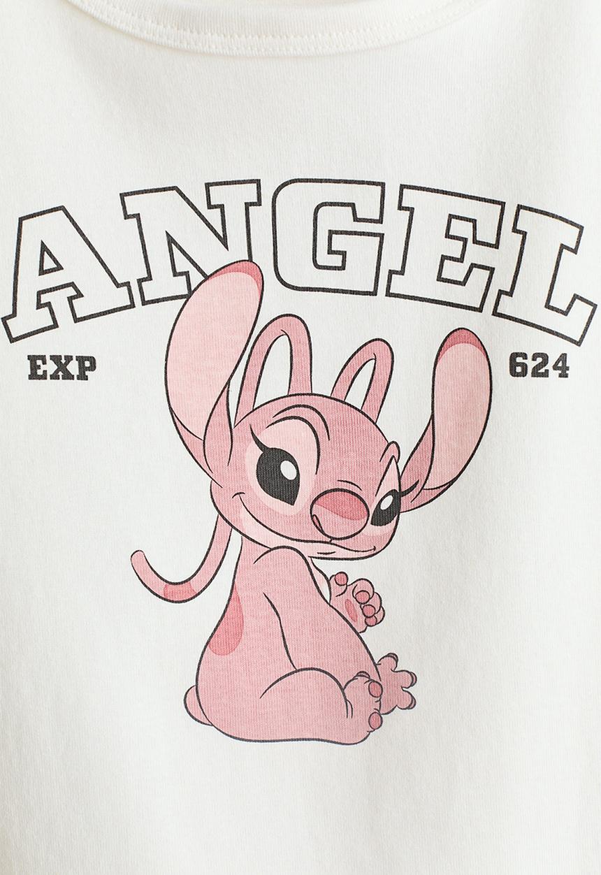 H&M - Print-motif cotton top - white/lilo & stitch