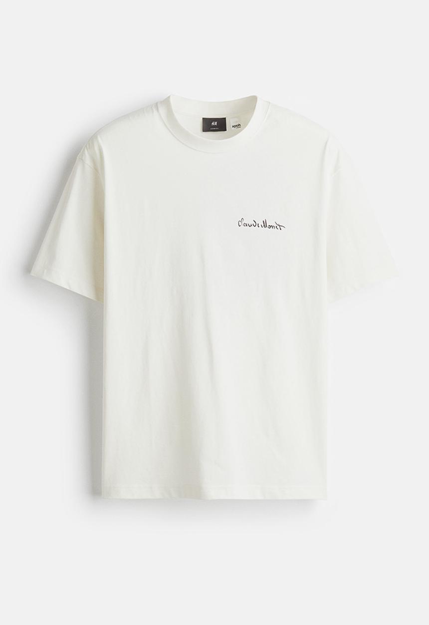 H&M - Loose fit t-shirt - white/claude monet