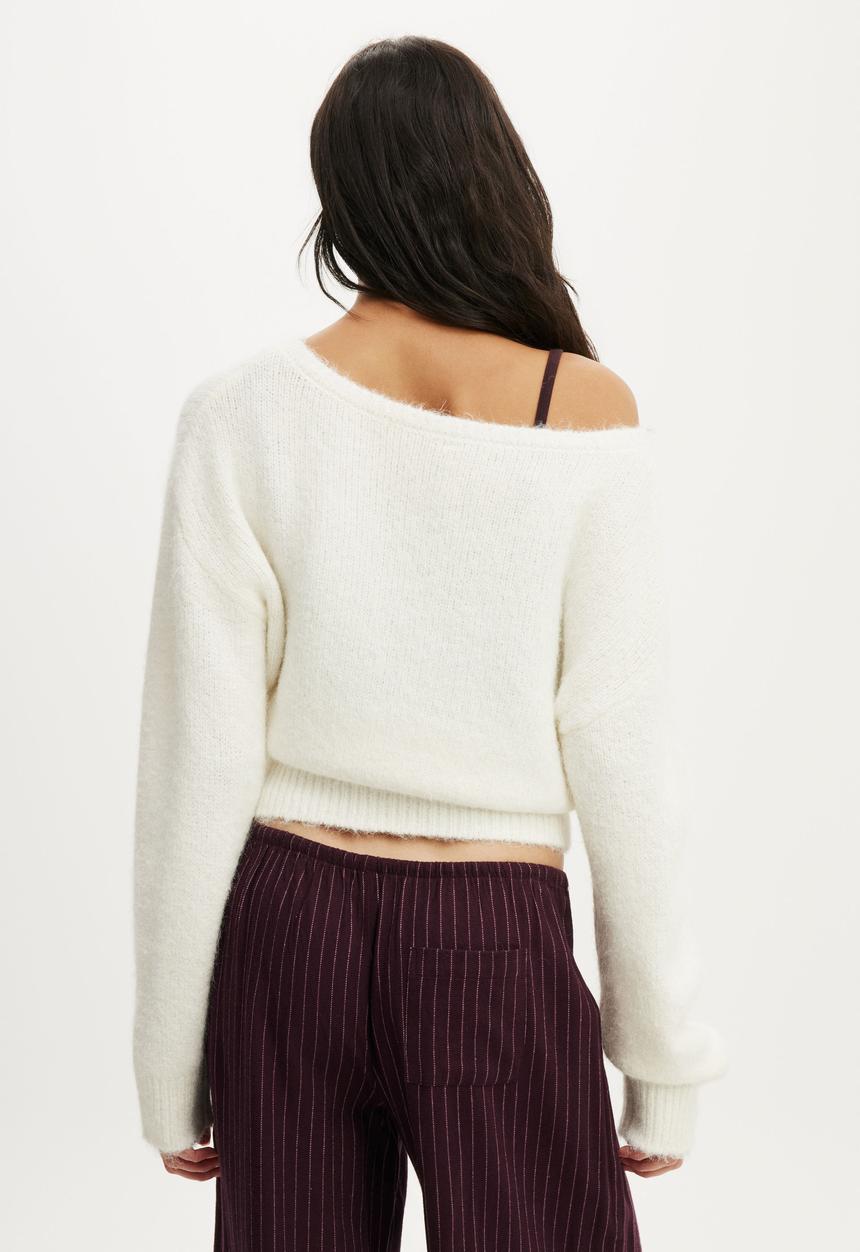 Cotton On - Fluffy off the shoulder knit - coconut milk