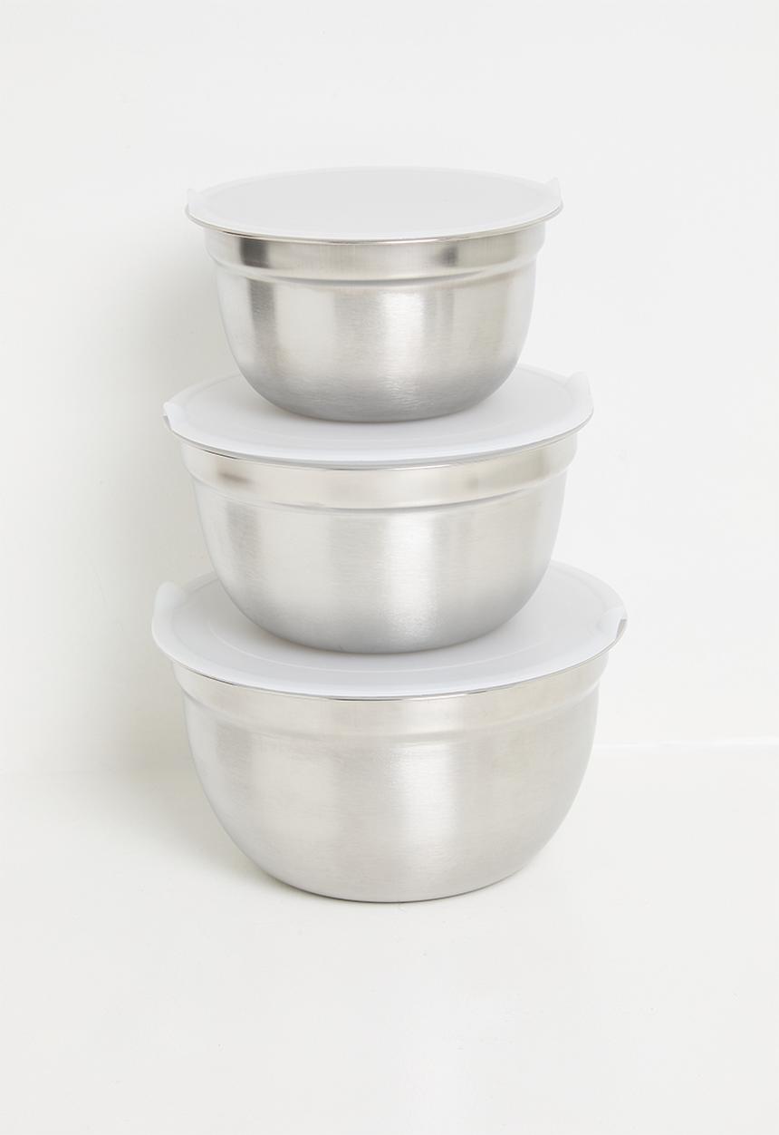 Excellent Houseware - Stella stainless steel bowl with lid set of 3 - Silver