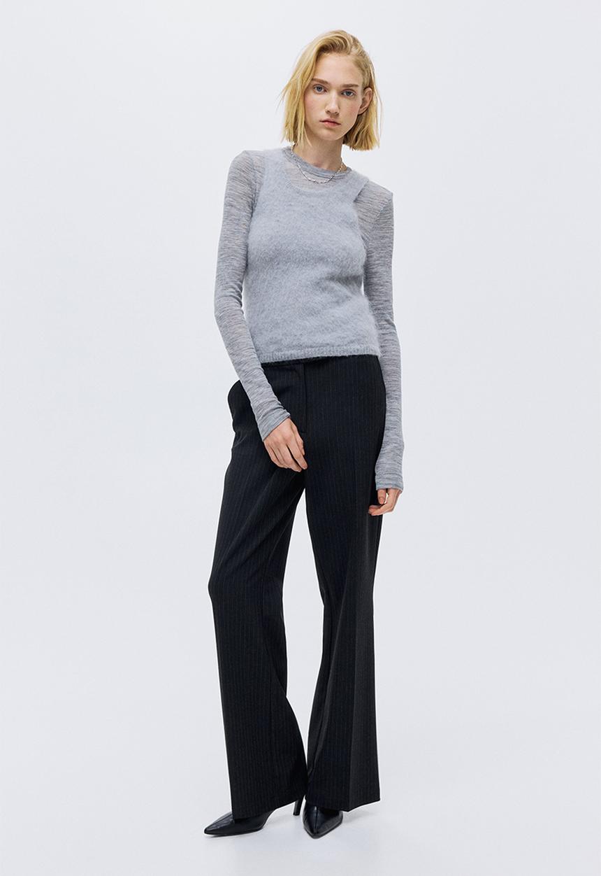 H&M - Bootcut trousers - dark grey/pinstriped