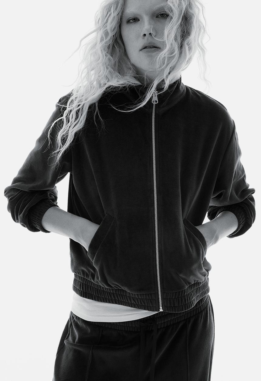 H&M - Velour zip-through jacket - navy blue